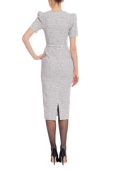 White Black | Speckled Knit Lace-Up Neck Midi Dress Back