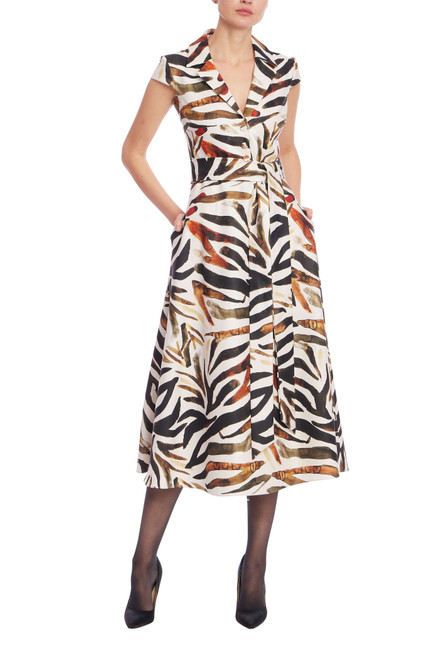 Bronze Multi | Multi-Color Zebra Print Fit & Flare Midi Dress Front