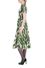 Emerald Multi | Geometric Print Midi Shirtdress with Tie Waist Side