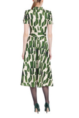 Emerald Multi | Geometric Print Midi Shirtdress with Tie Waist Back