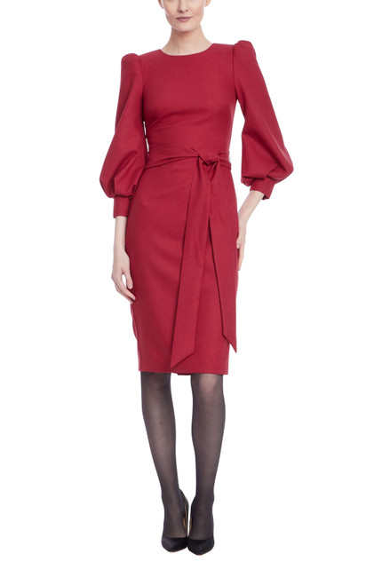 Red | Balloon Sleeve Midi Sheath Front