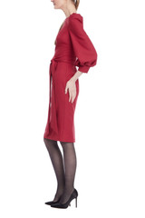 Red | Balloon Sleeve Midi Sheath Side