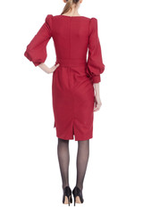 Red | Balloon Sleeve Midi Sheath Back