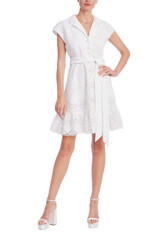 White | Ivory Eyelet Belted Shirt Dress Front