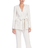 Ivory | Tweed Beaded Tie Waist Jacket Front