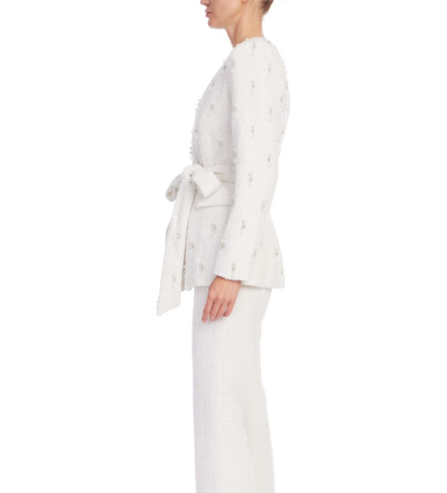 Ivory | Tweed Beaded Tie Waist Jacket Side