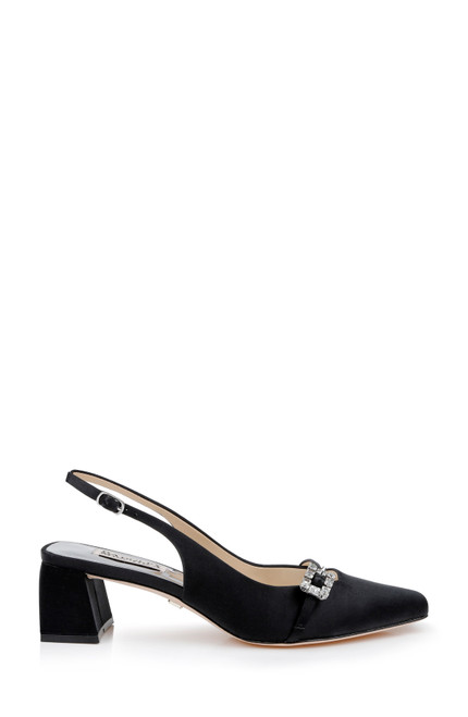 Black | Buena Slingback Block Heels with Crystal Buckle Side