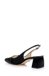 Black | Buena Slingback Block Heels with Crystal Buckle Back Side