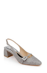 Silver Antique | Buena Slingback Block Heels with Crystal Buckle Front Side