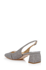 Silver Antique | Buena Slingback Block Heels with Crystal Buckle Back Side