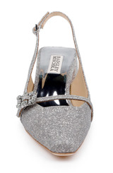 Silver Antique | Buena Slingback Block Heels with Crystal Buckle Front