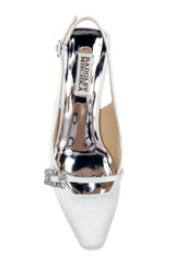 White | Buena Slingback Block Heels with Crystal Buckle Top