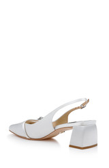 White | Buena Slingback Block Heels with Crystal Buckle Back Side