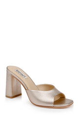 Champagne Leather | Cadence Leather Block Heel Slide Front Side