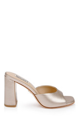 Champagne Leather | Cadence Leather Block Heel Slide Side