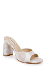 Pink Jacquard | Cadence Leather Block Heel Slide Front Side