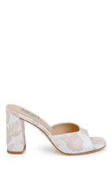 Pink Jacquard | Cadence Leather Block Heel Slide Side