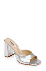 Silver | Cadence Leather Block Heel Slide
