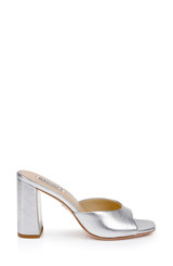 Silver | Cadence Leather Block Heel Slide