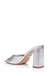 Silver Leather | Cadence Leather Block Heel Slide Back Side