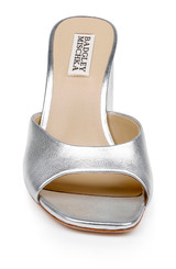 Silver Leather | Cadence Leather Block Heel Slide Front