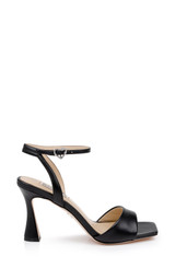 Black | Cady Leather Sandals with Heart-Shaped Buckle