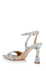 Mist Blue Fabric | Cady Leather Sandals with Heart-Shaped Buckle Back Side