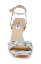 Mist Blue Fabric | Cady Leather Sandals with Heart-Shaped Buckle Front