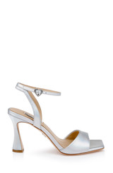 Silver Iridescent | Cady Leather Sandals with Heart-Shaped Buckle Side