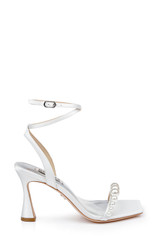 Soft White | Cailey Strappy Stiletto Sandal with Balled Vamp