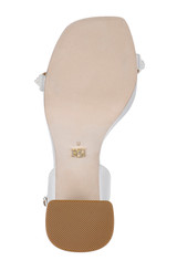 Soft White | Calida Satin Block Heels with Pearled Vamp