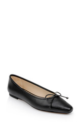 Black Leather | Cam Pointed Toe Leather Flats with Bow
