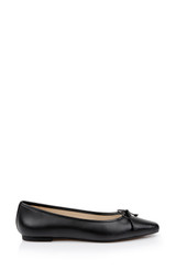 Black Leather | Cam Pointed Toe Leather Flats with Bow