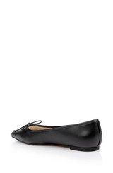 Black Leather | Cam Pointed Toe Leather Flats with Bow