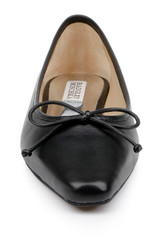 Black Leather | Cam Pointed Toe Leather Flats with Bow