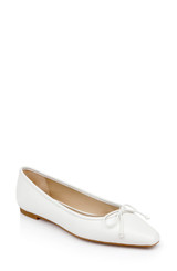 White Leather | Cam Pointed Toe Leather Flats with Bow