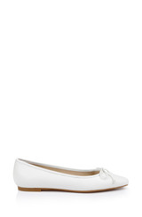 White Leather | Cam Pointed Toe Leather Flats with Bow