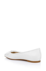 White Leather | Cam Pointed Toe Leather Flats with Bow