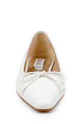 White Leather | Cam Pointed Toe Leather Flats with Bow