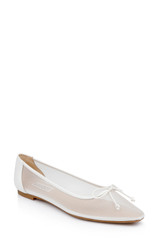 White Mesh | Cam Pointed Toe Leather Flats with Bow