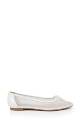 White Mesh | Cam Pointed Toe Leather Flats with Bow