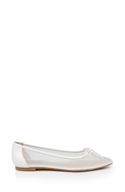 White Mesh | Cam Pointed Toe Leather Flats with Bow
