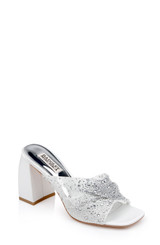 Soft White | Camelia Crystal-Embellished Peep-Toe Mules with Block Heel