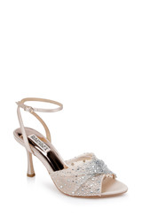 Nude | Cameryn Satin Peep-Toe Stiletto with Crystal-Embellished Mesh Overlay