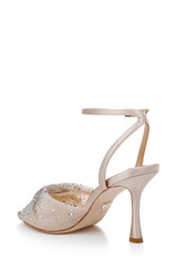 Nude | Cameryn Satin Peep-Toe Stiletto with Crystal-Embellished Mesh Overlay
