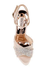 Nude | Cameryn Satin Peep-Toe Stiletto with Crystal-Embellished Mesh Overlay