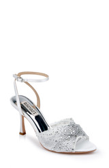 Soft White | Cameryn Satin Peep-Toe Stiletto with Crystal-Embellished Mesh Overlay