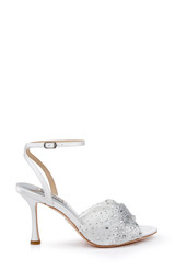Soft White | Cameryn Satin Peep-Toe Stiletto with Crystal-Embellished Mesh Overlay