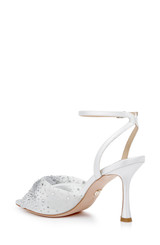 Soft White | Cameryn Satin Peep-Toe Stiletto with Crystal-Embellished Mesh Overlay