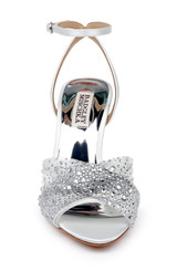 Soft White | Cameryn Satin Peep-Toe Stiletto with Crystal-Embellished Mesh Overlay